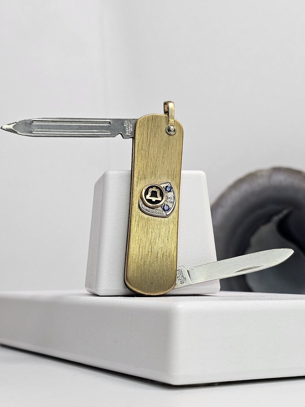 Vintage 10K Illinois Bell Sapphire & Diamond Pocket Knife * Read Description*
